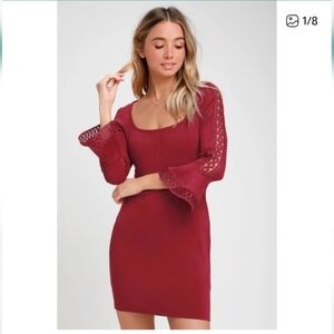 Lulu's Charismatic Burgundy Flounce Sleeve Bodycon Mini Dress XL NWT